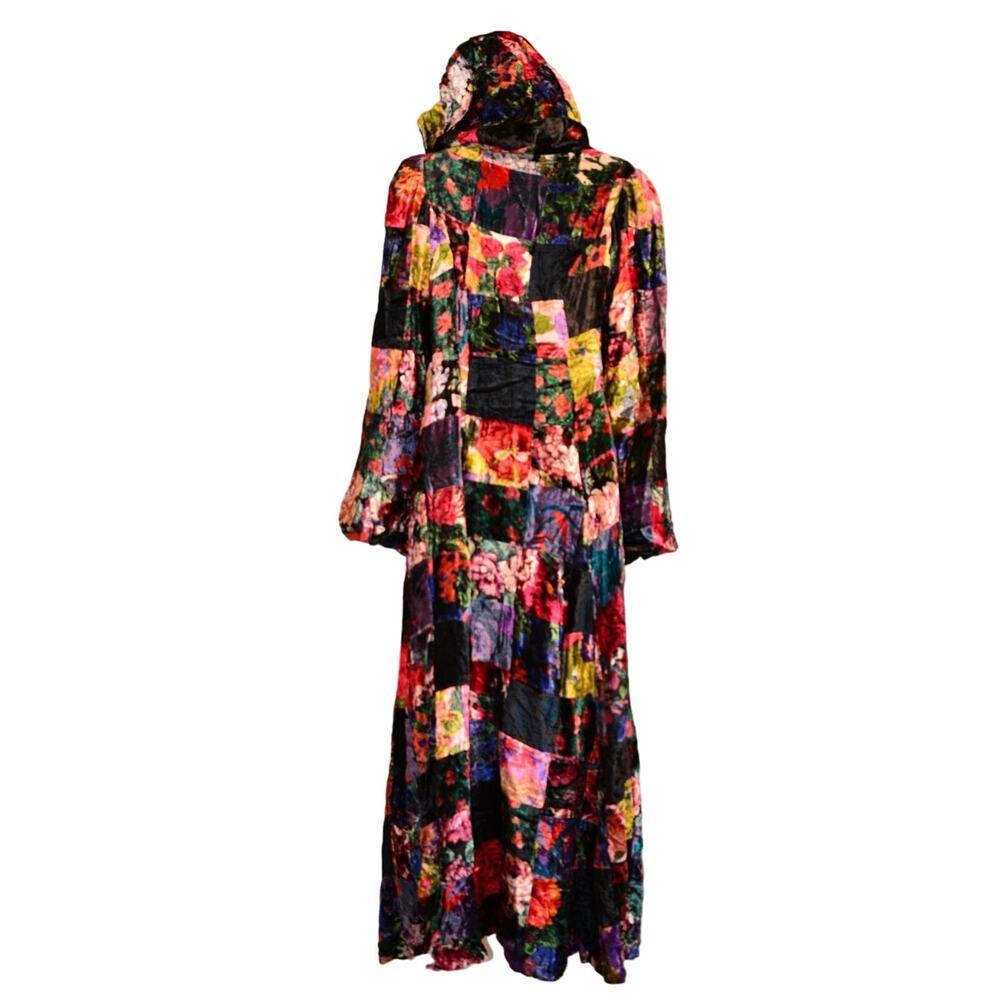 Betsey Johnson Vintage Cloak Jacket Crushed Velvet Long Patchwork Floral Hoodie - Picture 2 of 12